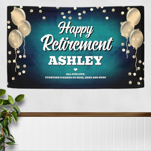 Aqua Blue and Gold Happy Retirement  Spandoek