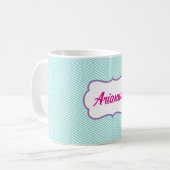 Aqua Blue and Lavender Purple Chevron Name Koffiemok (Voorkant links)