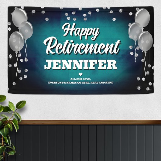 Aqua Blue and Silver Happy Retirement  Spandoek