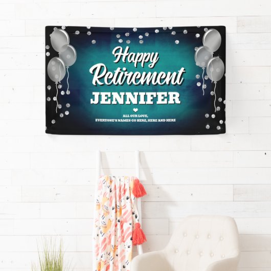 Aqua Blue and Silver Happy Retirement  Spandoek (Insitu)