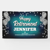 Aqua Blue and Silver Happy Retirement  Spandoek (Horizontaal)