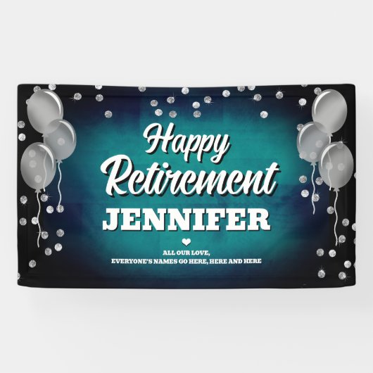 Aqua Blue and Silver Happy Retirement  Spandoek (Horizontaal)