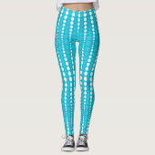 Aqua Blue and White Polka Dot Leggings (Voorkant)