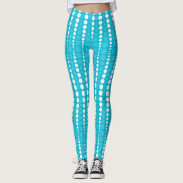 Aqua Blue and White Polka Dot Leggings