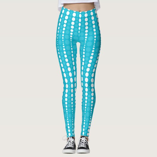 Aqua Blue and White Polka Dot Leggings (Voorkant)