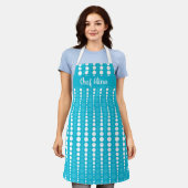 Aqua Blue and White Polka Dot Middium Apron Schort (Gedragen)