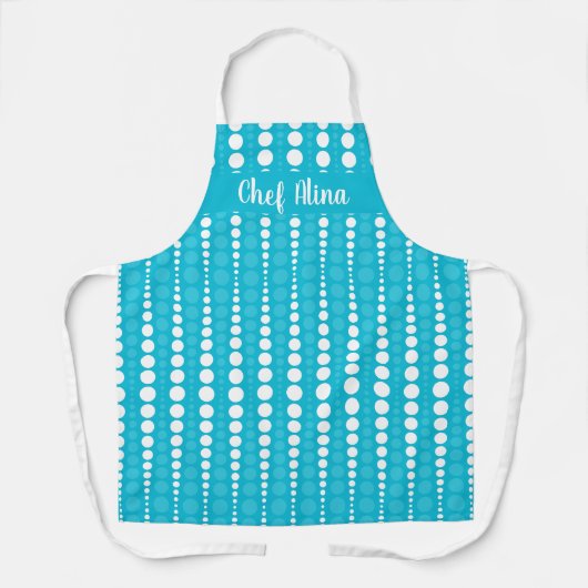 Aqua Blue and White Polka Dot Middium Apron Schort (Voorkant)