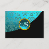 AQUA BLUE AQUAMARINE DAMASK MONOGRAM turquase, Bla Visitekaartje (Achterkant)