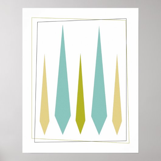 Aqua Blue Avocado Green Yellow Funky Diamonds Poster (Voorkant)