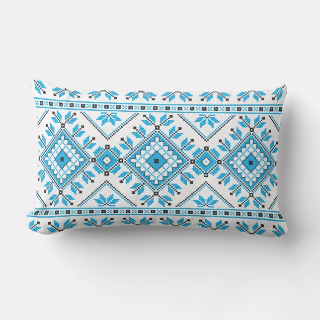 Aqua Blue Aztec Tribal Ethnic Geometric Pattern Kussen (Voorkant)
