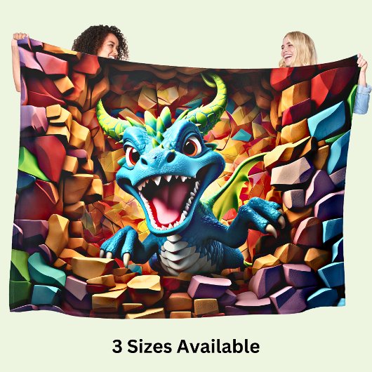 Aqua Blue Baby Dragon doorbreken Fleece Deken