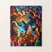 Aqua Blue Baby Dragon doorbreken Legpuzzel (Verticaal)