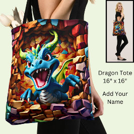 Aqua Blue Baby Dragon doorbreken Tote Bag