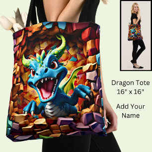 Aqua Blue Baby Dragon doorbreken Tote Bag