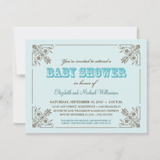  Aqua Blue Baby shower Uitnodiging (Voorkant)
