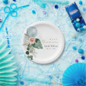 AQUA BLUE BALLOON PEACH FLORAL BUNCH BABY SHOWER PAPIEREN BORDJE (Feest)
