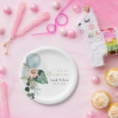 AQUA BLUE BALLOON PEACH FLORAL BUNCH BABY SHOWER PAPIEREN BORDJE (Feest)