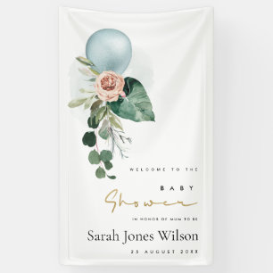 AQUA BLUE BALLOON PEACH FLORAL BUNCH BABY SHOWER SPANDOEK
