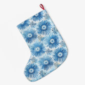 Aqua Blue Batik Floral Kerstnaam Grote Kerstsok (Achterkant (Hangend))