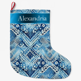 Aqua Blue Batik Kerstnaam Grote Kerstsok