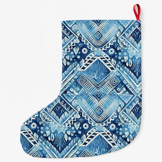 Aqua Blue Batik Kerstnaam Grote Kerstsok (Achterkant)
