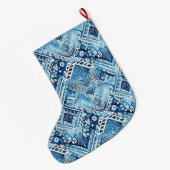 Aqua Blue Batik Kerstnaam Grote Kerstsok (Achterkant (Hangend))