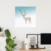 Aqua Blue Be Beautiful Deer Birds Poster (Thuiskantoor)