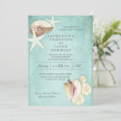 Aqua Blue Beach Ocean Shell Zand Seashells Wedding Kaart (Staand voorkant)