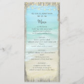 Aqua Blue Beach Rustic Wood String Lights Wedding Menu (Voorkant)