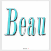 Aqua Blue Beau Name Logo, Sticker (Vel)