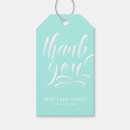 Aqua Blue Bedankt Hand Lettering Script Gift Label Cadeaulabel (Voorkant)