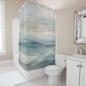 Aqua Blue Beige Blauwgroen Crème Abstracte Golf Pa Douchegordijn (In situ)