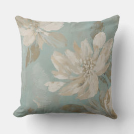 Aqua Blue Beige Cream Abstract Bloemen Kussen