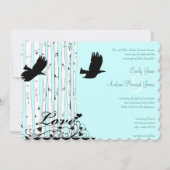 Aqua Blue Birch Tree Love Bird Wedding Invitting Kaart (Voorkant)