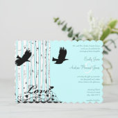 Aqua Blue Birch Tree Love Bird Wedding Invitting Kaart (Staand voorkant)