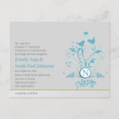 Aqua Blue Birds Hearts bruiloft uitnodiging Briefk Briefkaart (Voorkant)