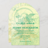 Aqua Blue Birds & Pine Trees Huwelijksuitnodiginge Kaart (Voorkant / Achterkant)