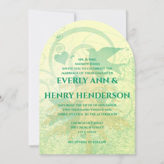 Aqua Blue Birds & Pine Trees Huwelijksuitnodiginge Kaart (Voorkant)