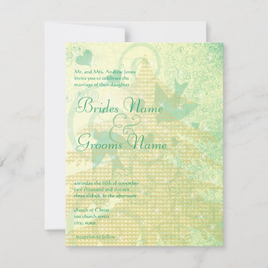 Aqua Blue Birds & Swirls Wedding Invitations Kaart (Voorkant)