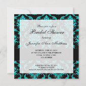 Aqua Blue Black Damask Bridal Shower Kaart (Achterkant)