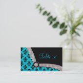 Aqua Blue & Black Damask Gem Sparkle Plaatskaartje (Staand voorkant)