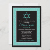 Aqua Blue Black Polka Dot Bat Mitzvah Uitnodiging (Voorkant)