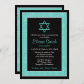 Aqua Blue Black Polka Dot Bat Mitzvah Uitnodiging (Voorkant / Achterkant)