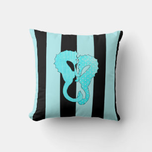 Aqua Blue Black Seashell en Seapaarden Pillow Kussen