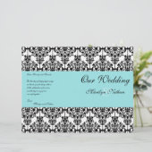 Aqua Blue, Black, White Damask Wedding Program (Staand voorkant)