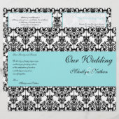 Aqua Blue, Black, White Damask Wedding Program (Voorkant / Achterkant)