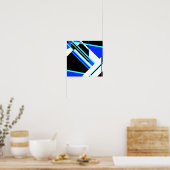 Aqua Blue Black White Diagonaal geometrisch ontwer Poster (Keuken)
