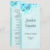 Aqua Blue Blauwgroen Bloemen Trouwprogramma Sjablo Programmakaart (Voorkant / Achterkant)