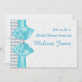 Aqua Blue Blauwgroen Bow Diamond Bling Party Uitno Kaart (Voorkant)