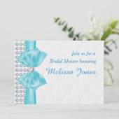 Aqua Blue Blauwgroen Bow Diamond Bling Party Uitno Kaart (Staand voorkant)